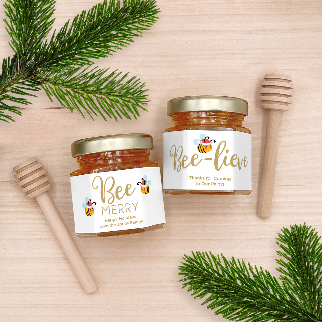 Christmas Honey Jar Favors, Christmas Party Favors, Stocking Stuffer Ideas, Bee Merry