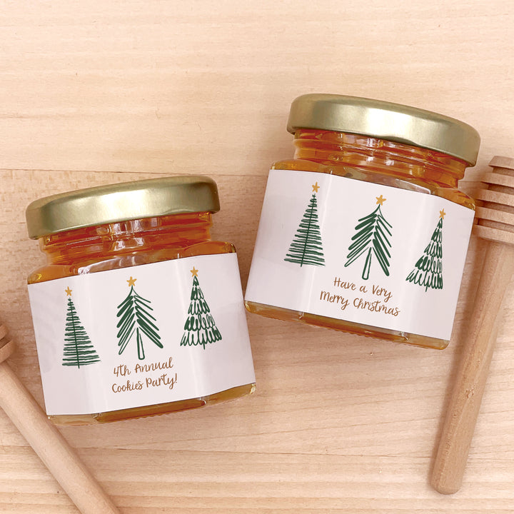 Christmas Honey Jar Favors, Christmas Party Favors, Stocking Stuffer Ideas, Christmas Tree Doodles