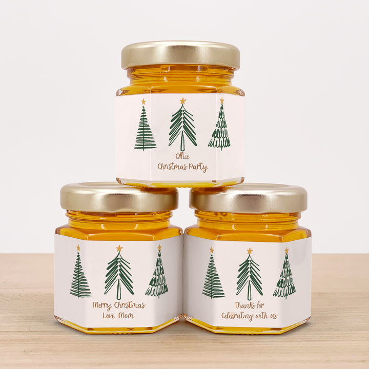 Christmas Honey Jar Favors, Christmas Party Favors, Stocking Stuffer Ideas, Christmas Tree Doodles