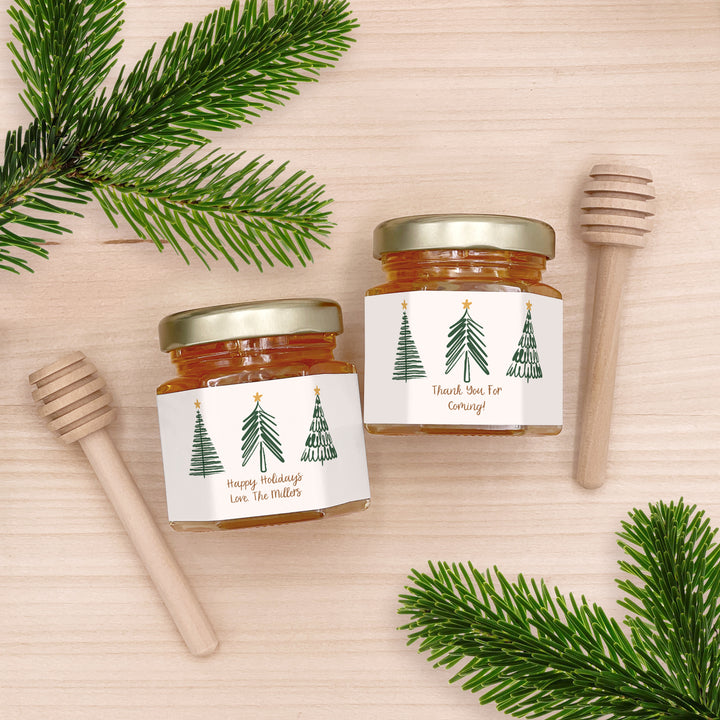 Christmas Honey Jar Favors, Christmas Party Favors, Stocking Stuffer Ideas, Christmas Tree Doodles
