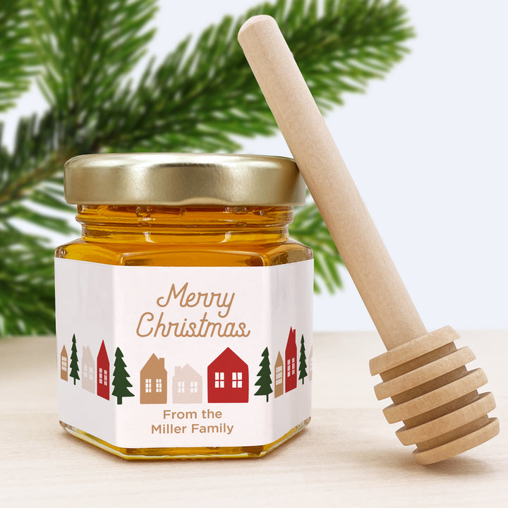 Christmas Honey Jar Favors, Christmas Party Favors, Stocking Stuffer Ideas, Christmas Village