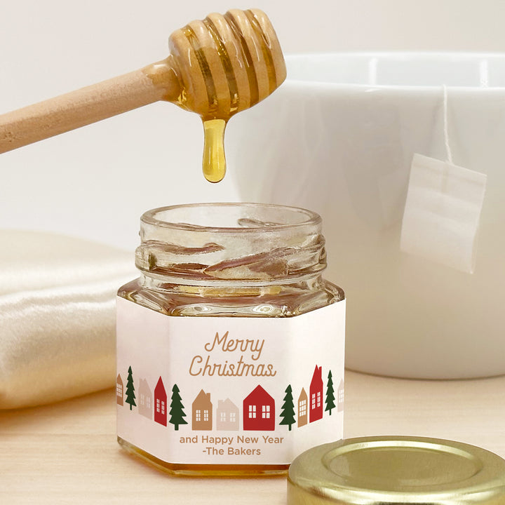 Christmas Honey Jar Favors, Christmas Party Favors, Stocking Stuffer Ideas, Christmas Village