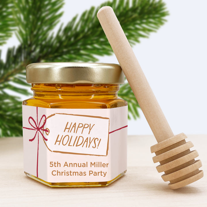 Christmas Honey Jar Favors, Christmas Party Favors, Stocking Stuffer Ideas, Ribbon Bow Gift Tag