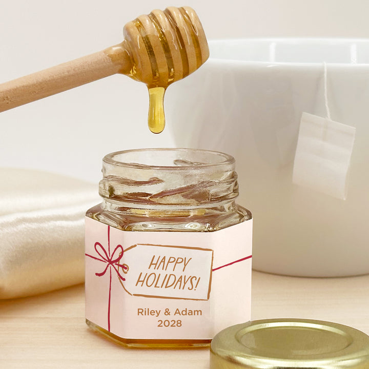 Christmas Honey Jar Favors, Christmas Party Favors, Stocking Stuffer Ideas, Ribbon Bow Gift Tag