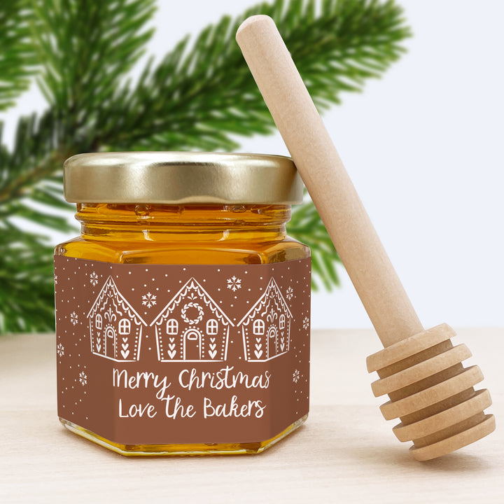 Christmas Honey Jar Favors, Christmas Party Favors, Stocking Stuffer Ideas, Gingerbread Houses
