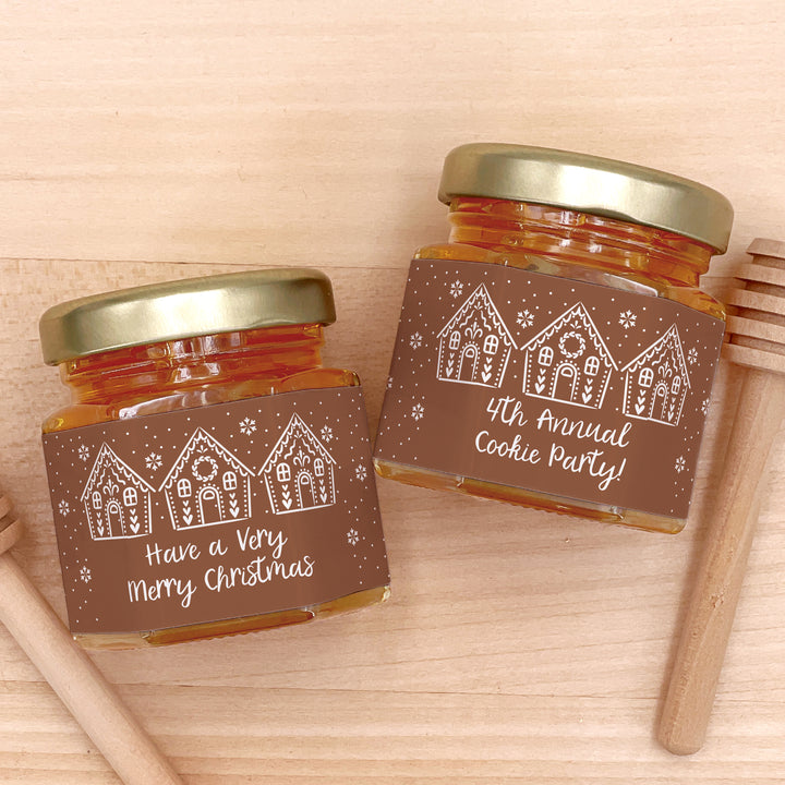 Christmas Honey Jar Favors, Christmas Party Favors, Stocking Stuffer Ideas, Gingerbread Houses