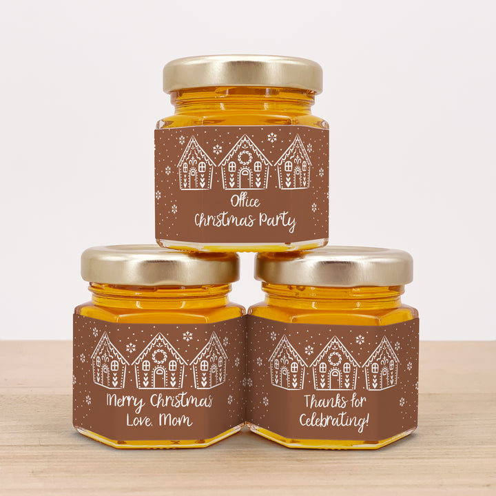 Christmas Honey Jar Favors, Christmas Party Favors, Stocking Stuffer Ideas, Gingerbread Houses