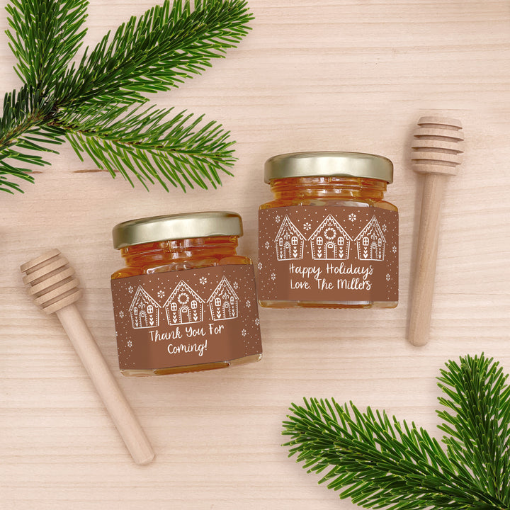 Christmas Honey Jar Favors, Christmas Party Favors, Stocking Stuffer Ideas, Gingerbread Houses