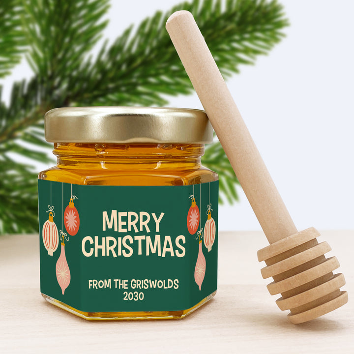 Honey Jar Christmas Party Gifts, Holiday Favors, Corporate Gift Idea, Mid-Century Christmas Honey