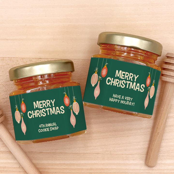 Honey Jar Christmas Party Gifts, Holiday Favors, Corporate Gift Idea, Mid-Century Christmas Honey