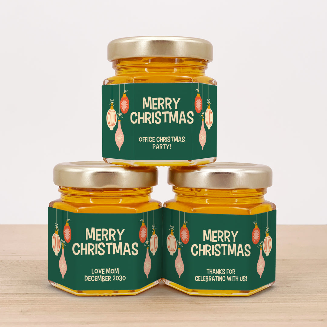 Honey Jar Christmas Party Gifts, Holiday Favors, Corporate Gift Idea, Mid-Century Christmas Honey