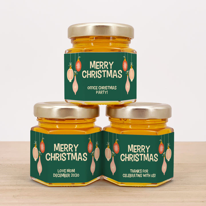 Honey Jar Christmas Party Gifts, Holiday Favors, Corporate Gift Idea, Mid-Century Christmas Honey