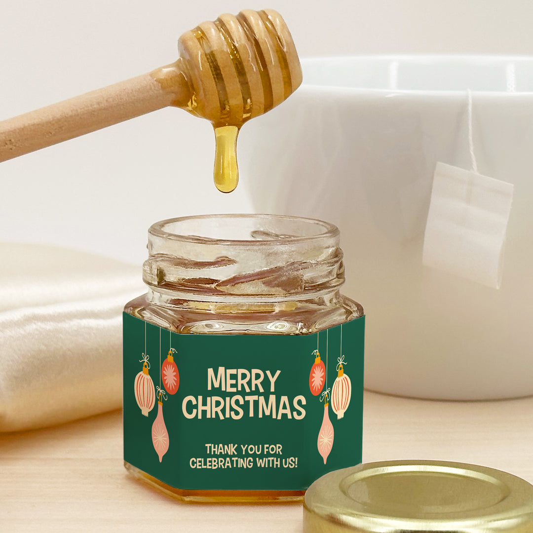 Honey Jar Christmas Party Gifts, Holiday Favors, Corporate Gift Idea, Mid-Century Christmas Honey