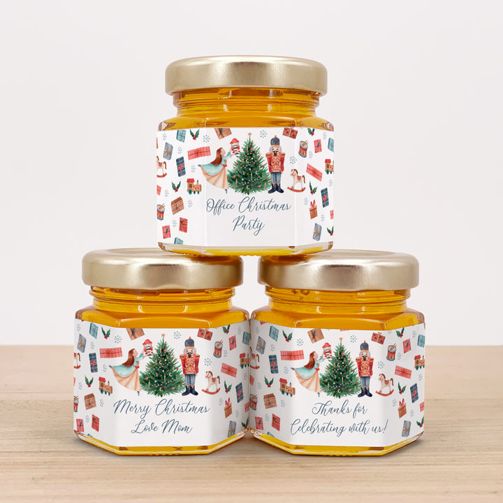 Christmas Honey Jar Favors, Christmas Party Favors, Stocking Stuffer Ideas, Nutcracker