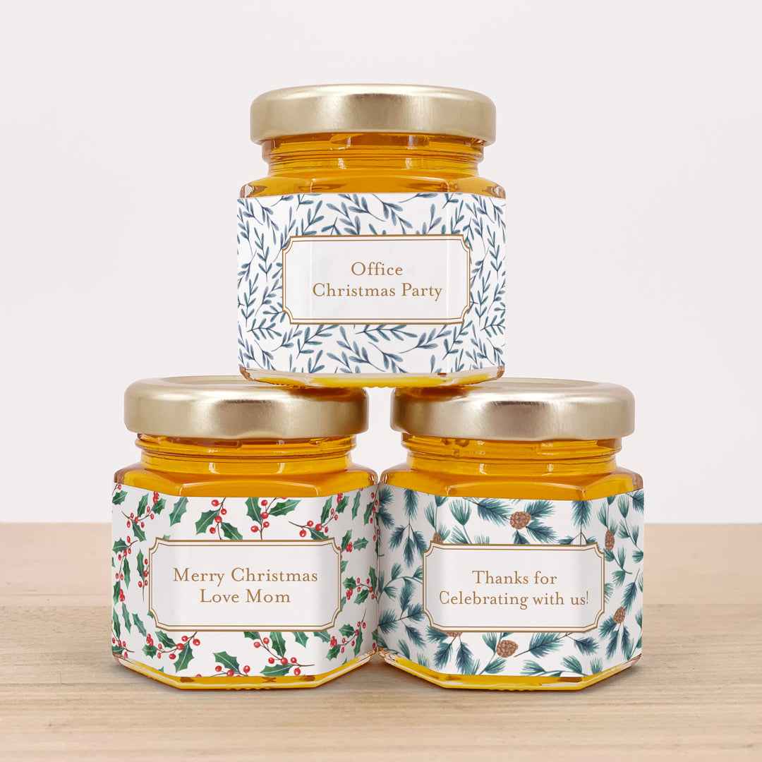 Christmas Honey Jar Favors, Christmas Party Favors, Stocking Stuffer Ideas, Winter Patterns