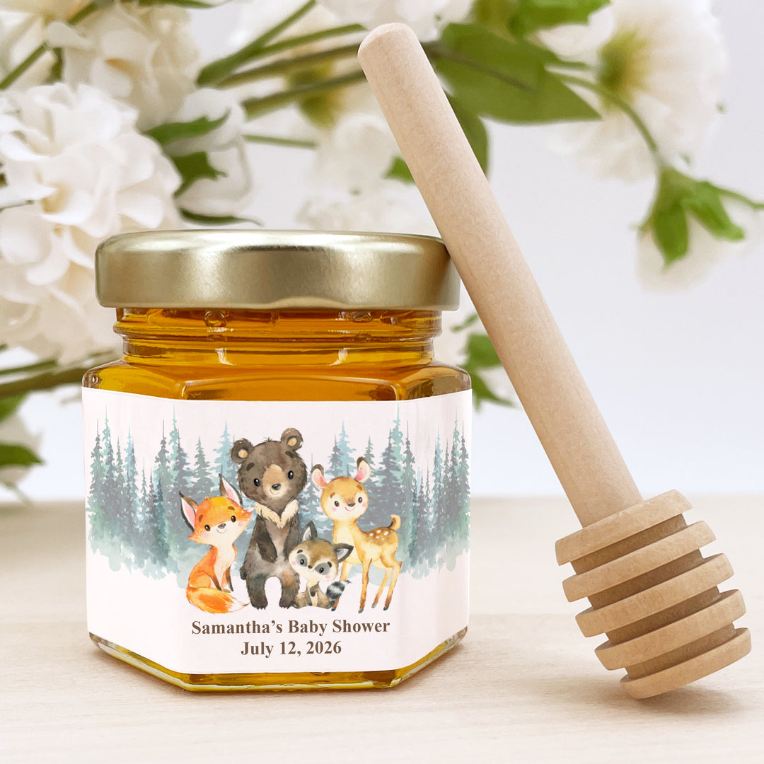 Honey Baby Shower Favors, Mini Honey Jar Favors, Woodland Animals