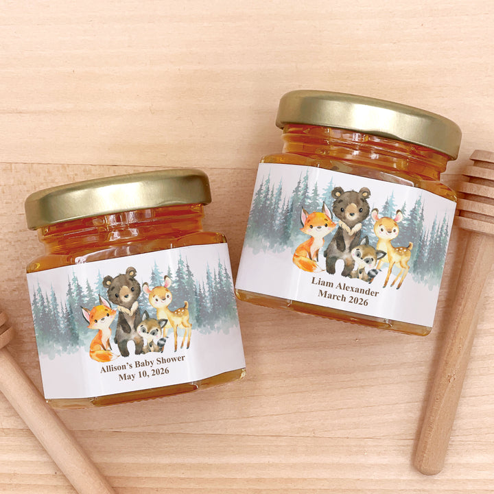 Honey Baby Shower Favors, Mini Honey Jar Favors, Woodland Animals