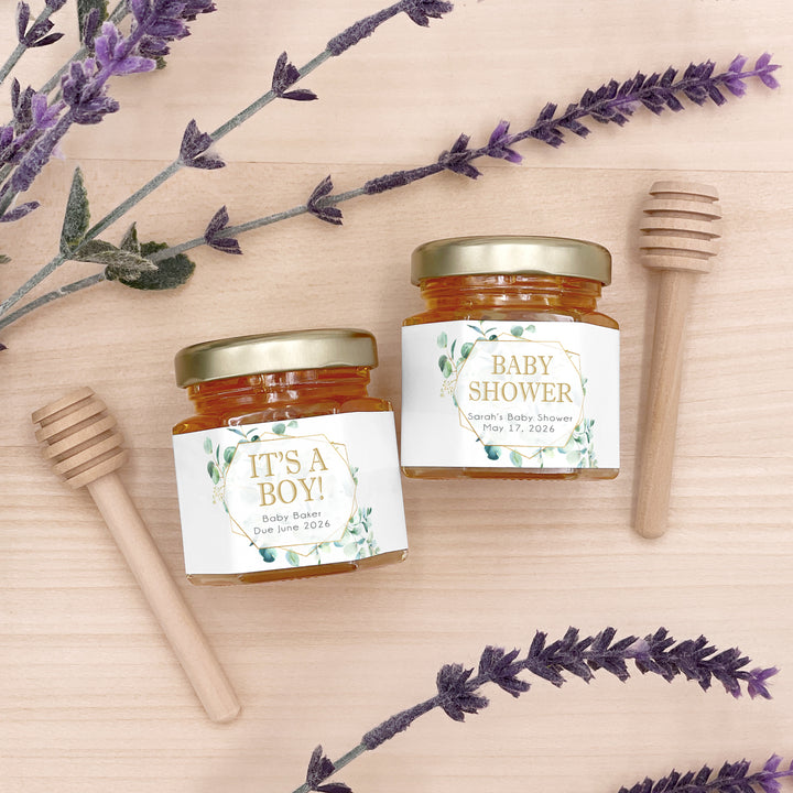 Honey Baby Shower Favors, Mini Honey Jar Favors, Eucalyptus
