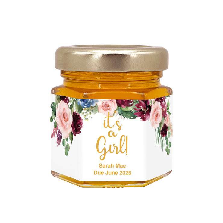 Honey Baby Shower Favors, Mini Honey Jar Favors, Burgundy and Pink