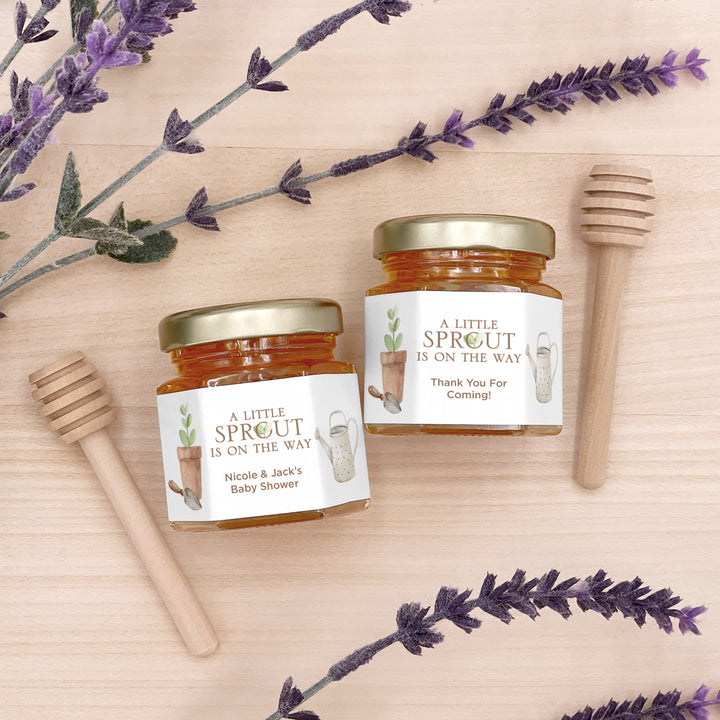 A Little Sprout is on the Way, Baby Shower Honey Jars