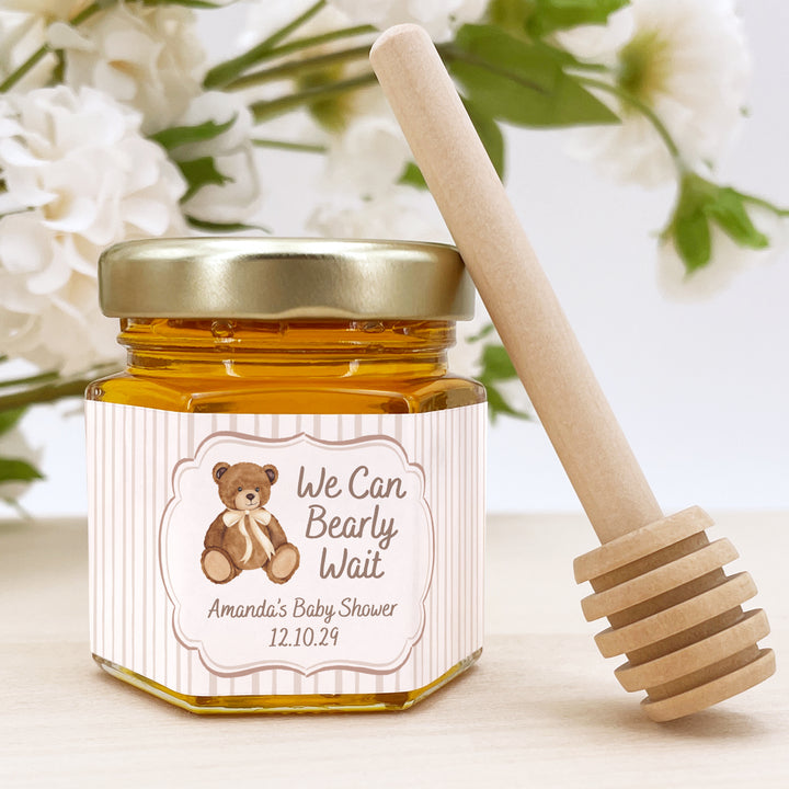 We Can Bearly Wait, Watercolor Bear, Baby Shower Honey Jars