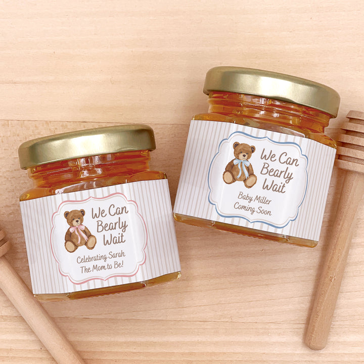 We Can Bearly Wait, Watercolor Bear, Baby Shower Honey Jars