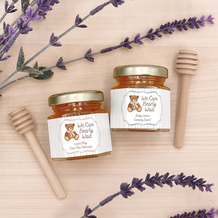 We Can Bearly Wait, Watercolor Bear, Baby Shower Honey Jars