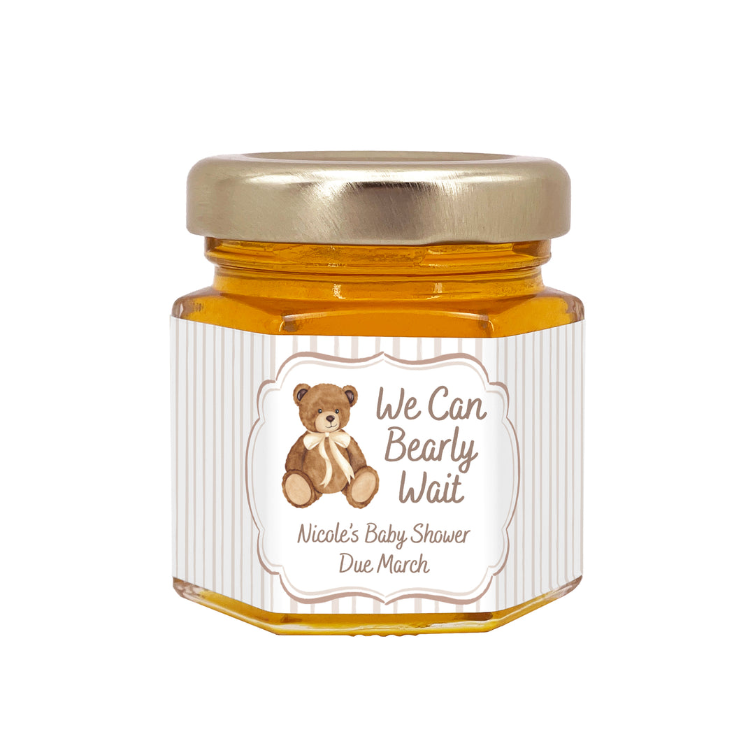 We Can Bearly Wait, Watercolor Bear, Baby Shower Honey Jars
