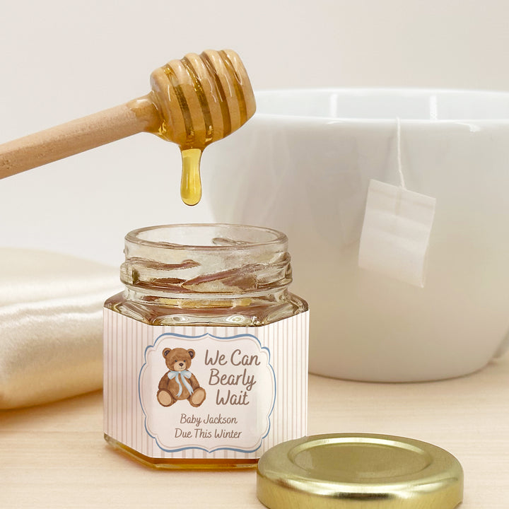 We Can Bearly Wait, Watercolor Bear, Baby Shower Honey Jars