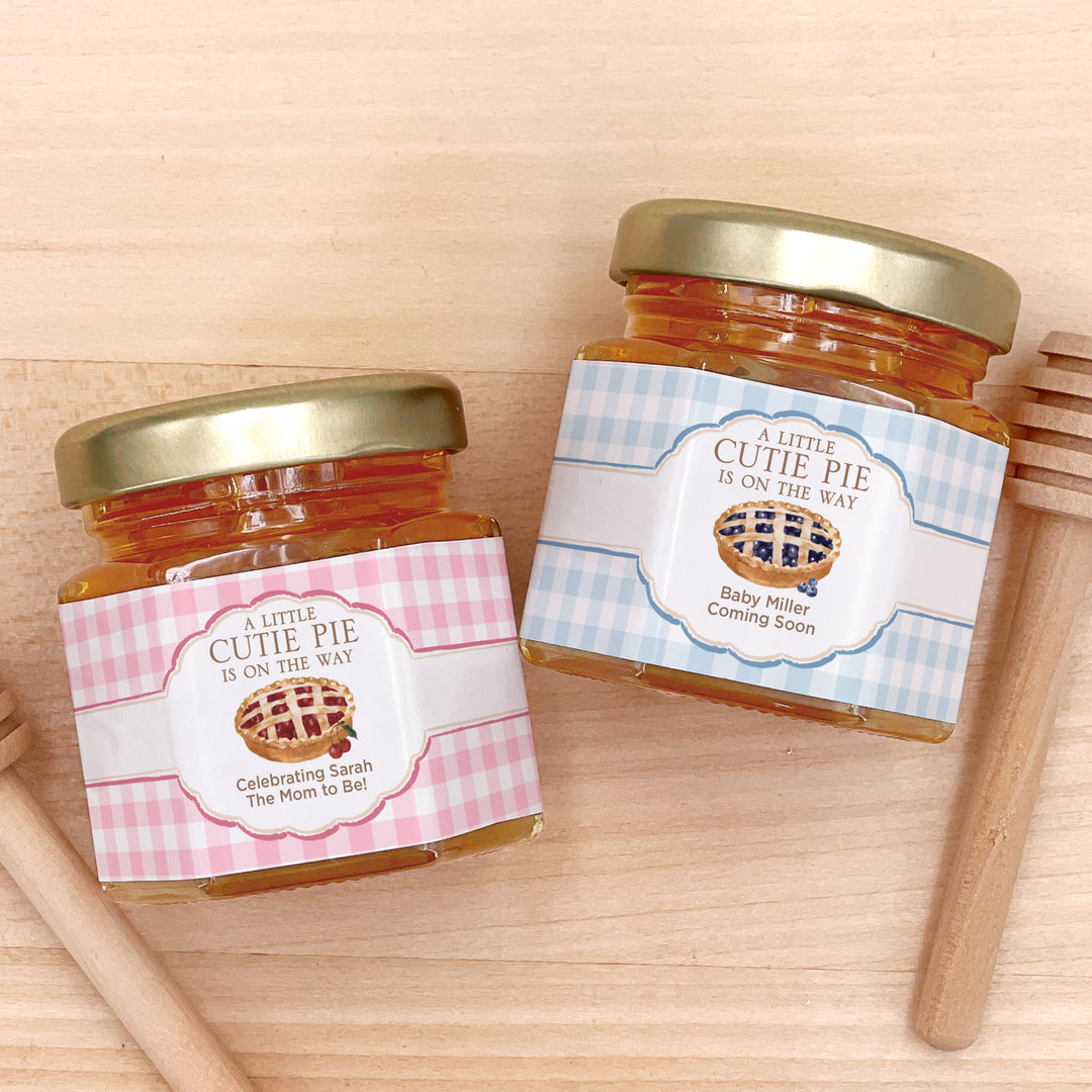A Little Cutie Pie is on the Way, Baby Shower Honey Jars