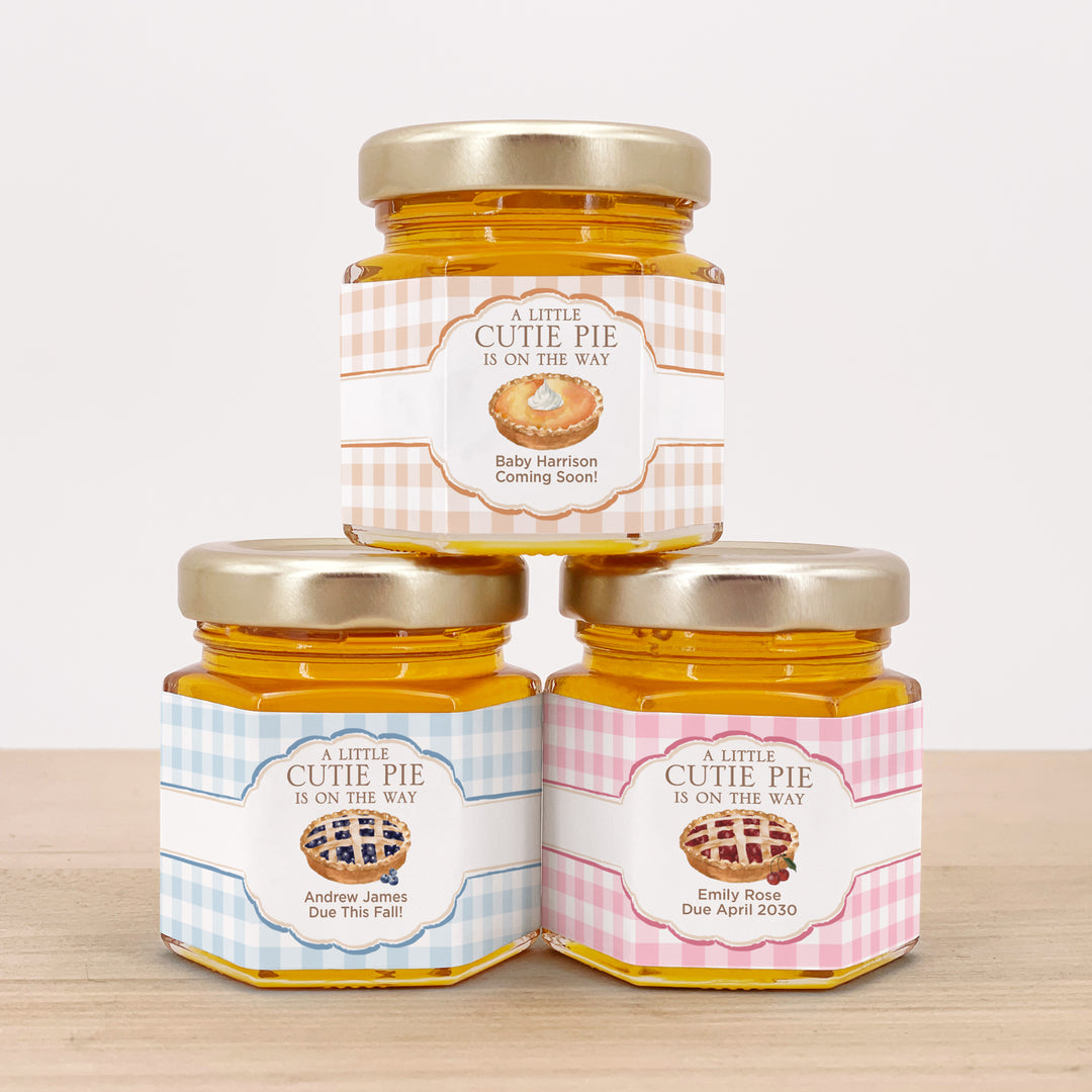 A Little Cutie Pie is on the Way, Baby Shower Honey Jars
