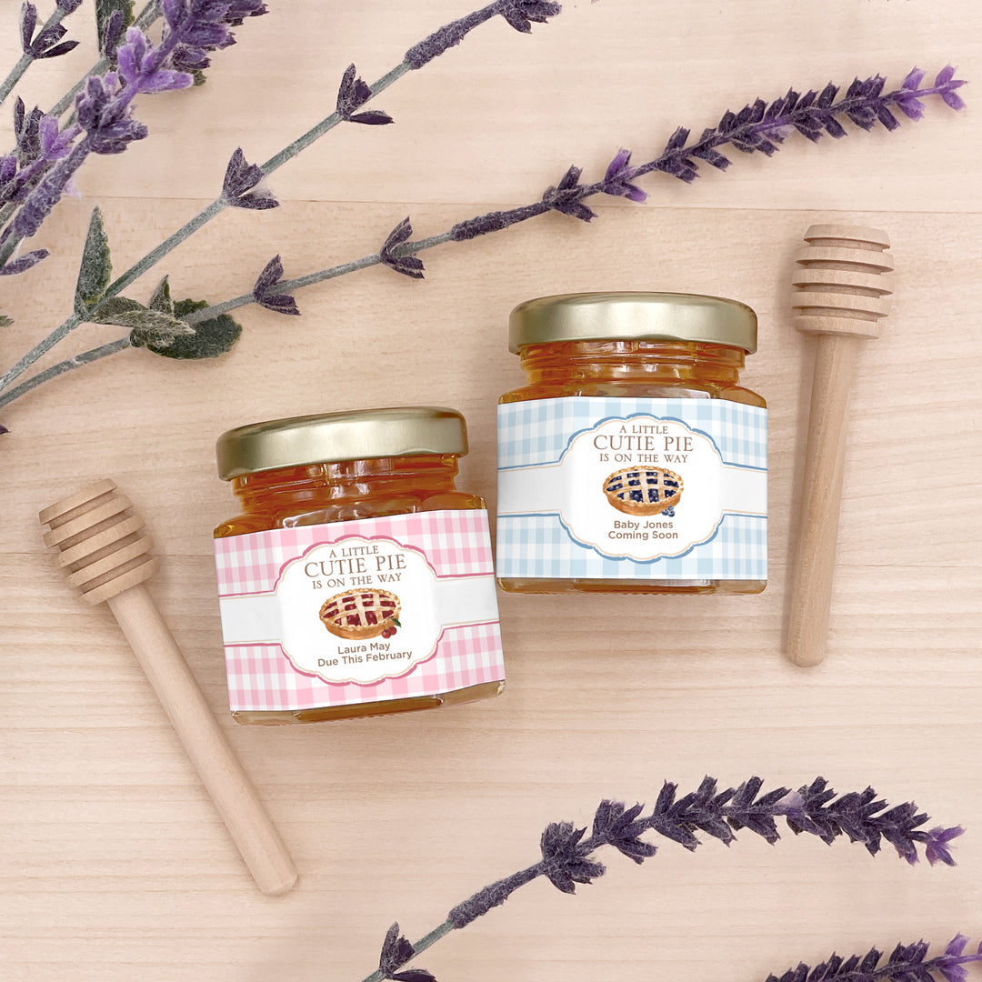 A Little Cutie Pie is on the Way, Baby Shower Honey Jars