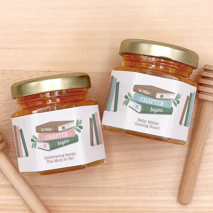 Mini Honey Jar Baby Shower Favors, Book Themed Baby Shower, A New Chapter Begins Themed Baby Sprinkle