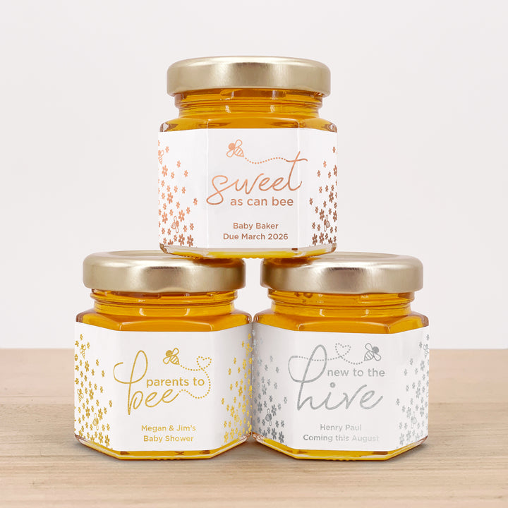 Honey Baby Shower Favors, Mini Honey Jar Favors, Real Foil