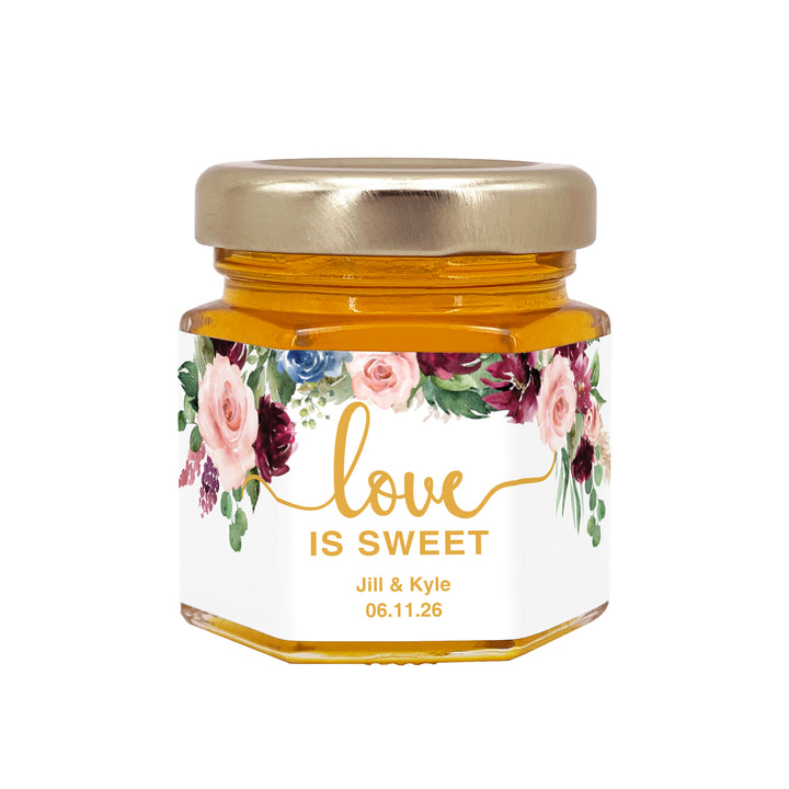 Honey Wedding Favors, Bee Themed Bridal Shower, Mini Honey Jar Favors, Burgundy Roses