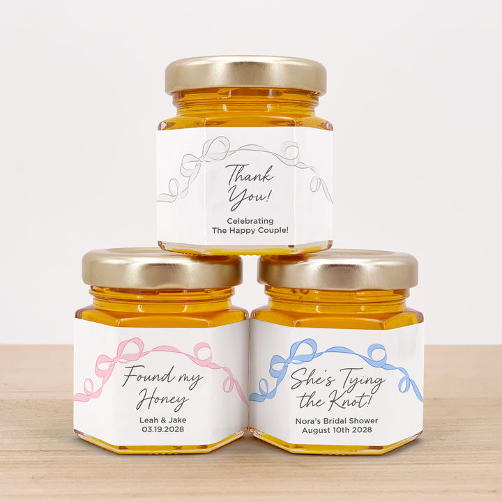 Honey Wedding Favors, Hand Drawn Ribbon, Tying the Knot