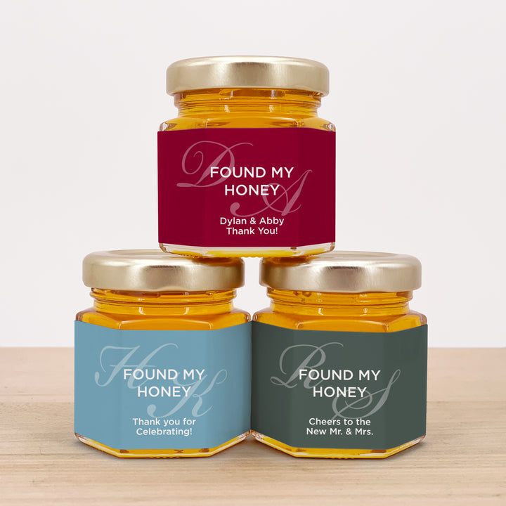 Honey Wedding Favors, Wedding Initials, Found my Honey, Faded Monogram