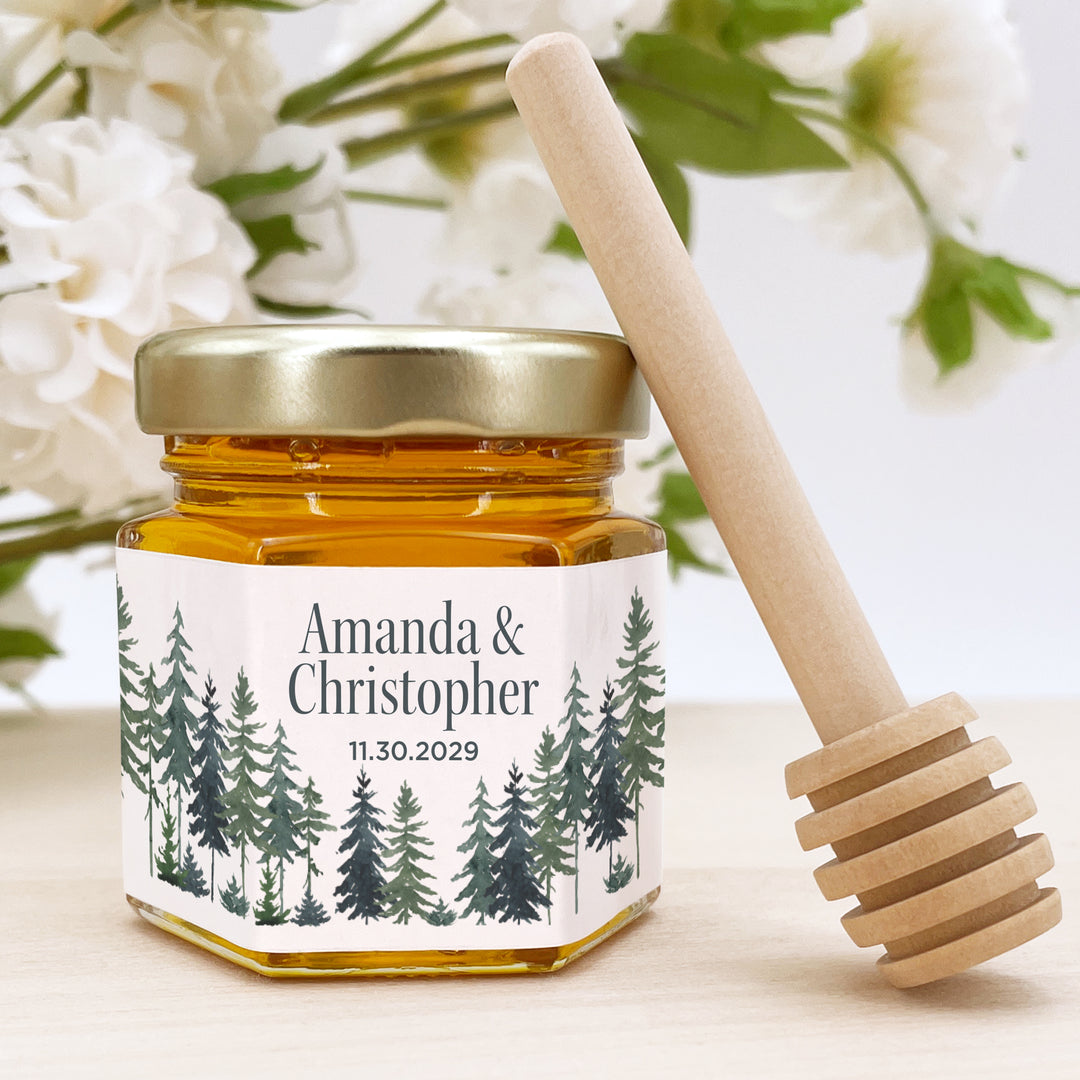 Watercolor Pine Trees Honey Jar