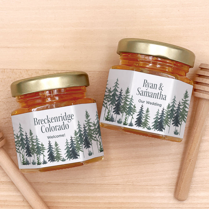 Watercolor Pine Trees Honey Jar