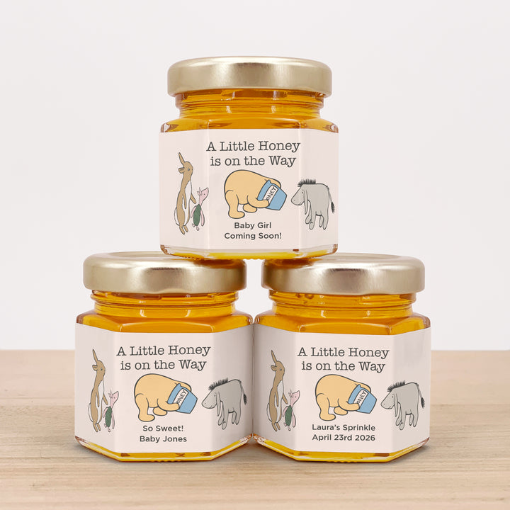 Baby Shower Favors, Mini Honey Jar Favors, Classic Winnie the Pooh and Friends