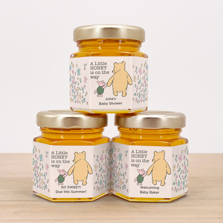 Baby Shower Favors, Mini Honey Jar Favors, Classic Winnie the Pooh and Piglet