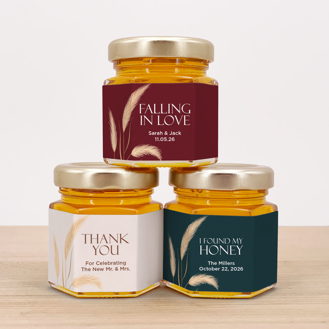 Honey Wedding Favors, Bridal Shower Favors, Harvest Grass Honey