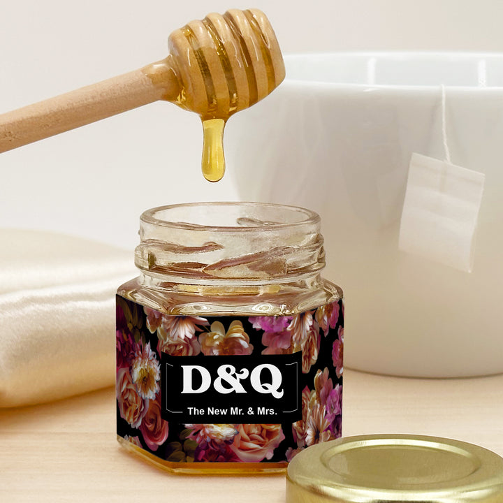 Honey Wedding Favors, Bridal Shower Favors, Dutch Florals, Dark Floral Honey