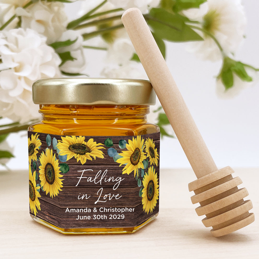 Honey Wedding Favors, Bridal Shower Favors, Rustic Sunflower Honey