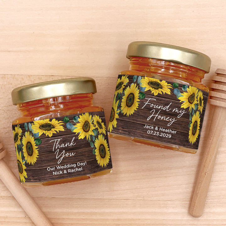 Honey Wedding Favors, Bridal Shower Favors, Rustic Sunflower Honey