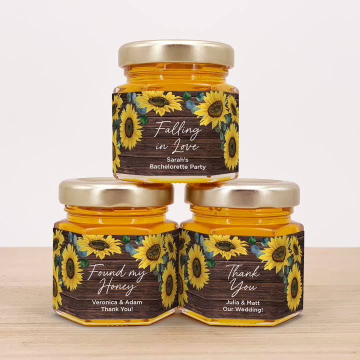 Honey Wedding Favors, Bridal Shower Favors, Rustic Sunflower Honey