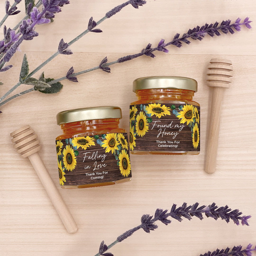 Honey Wedding Favors, Bridal Shower Favors, Rustic Sunflower Honey