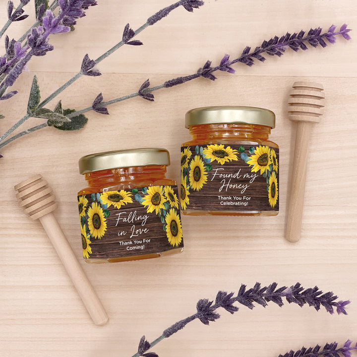 Honey Wedding Favors, Bridal Shower Favors, Rustic Sunflower Honey