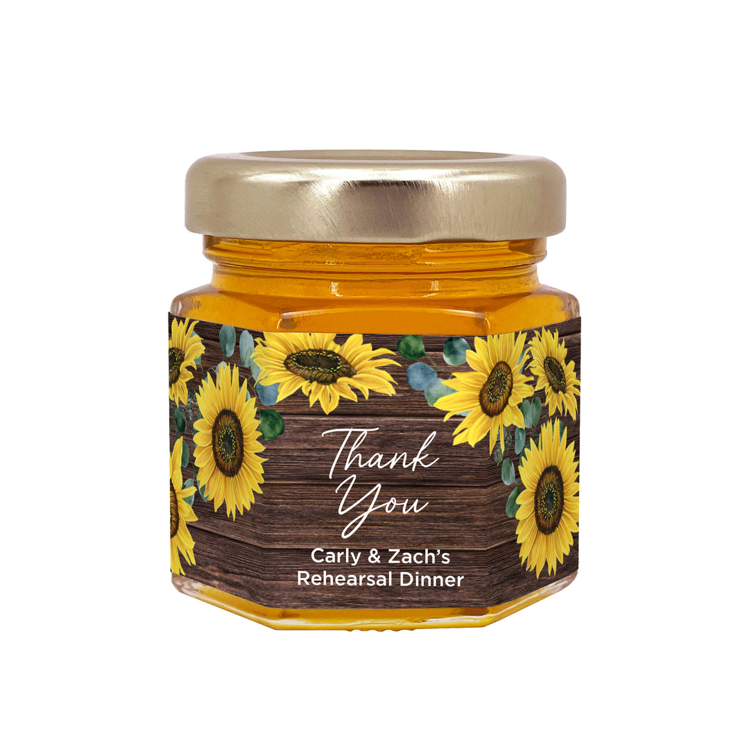 Honey Wedding Favors, Bridal Shower Favors, Rustic Sunflower Honey