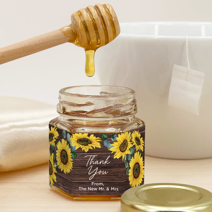 Honey Wedding Favors, Bridal Shower Favors, Rustic Sunflower Honey